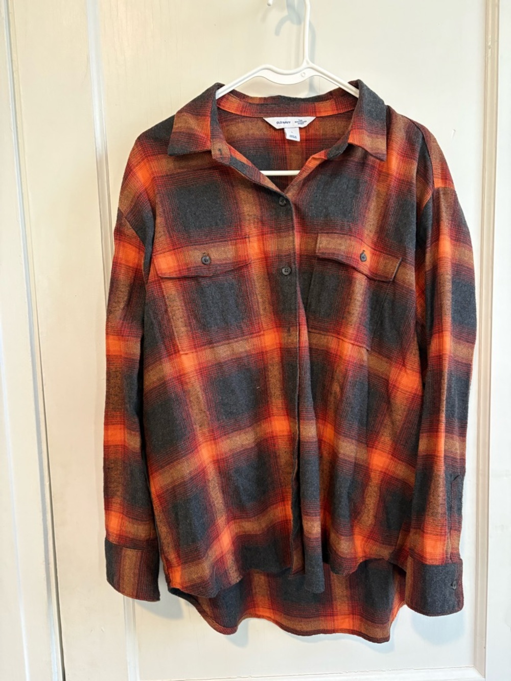Old Navy Orange & Gray Plaid Button-Up Shirt Jacket
